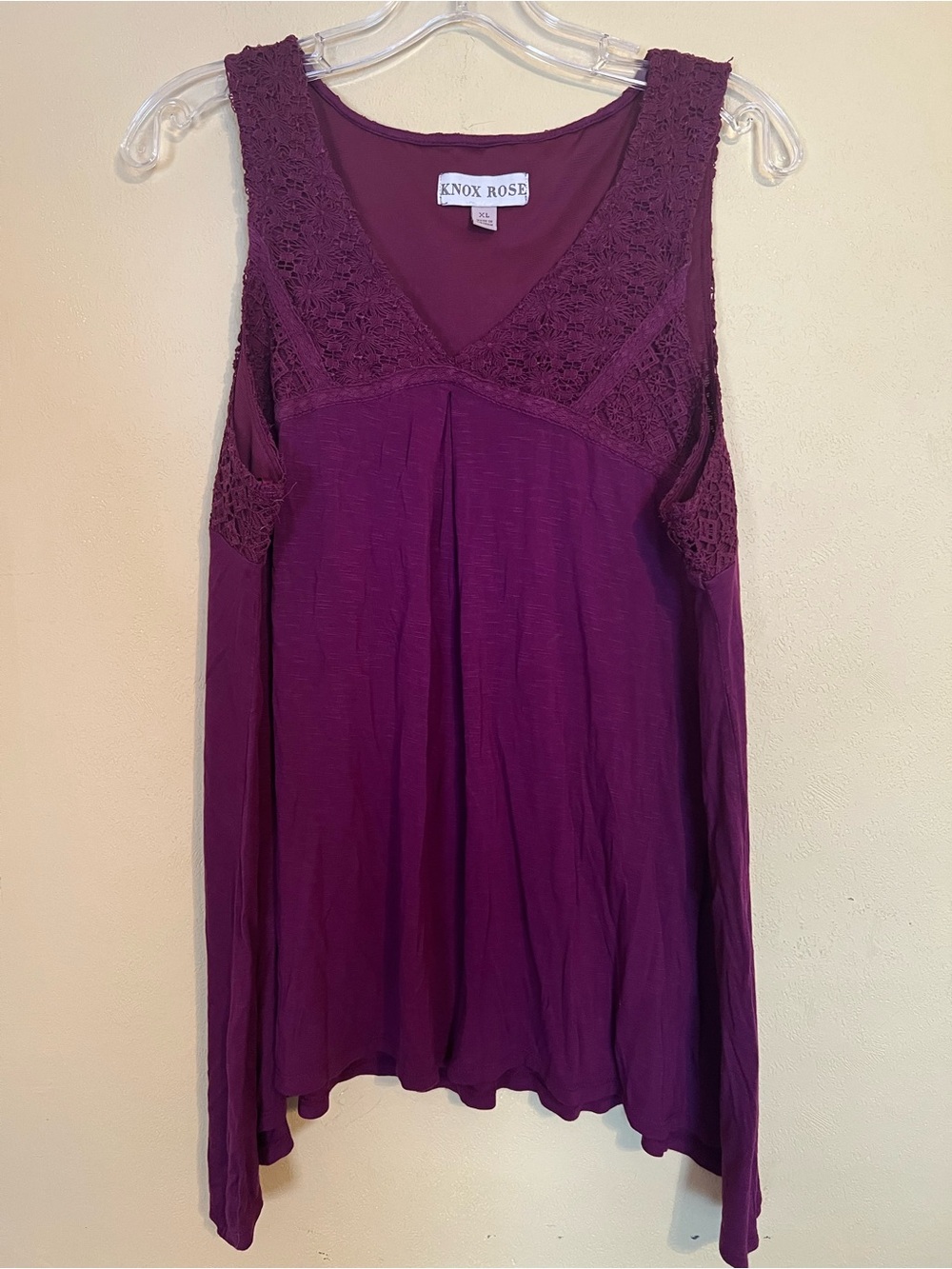 Knox Rose Deep Purple Crochet-Detail V-Neck Tank